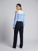 Pinstripe Off-Shoulder Shirt - Deep Sky Blue (2)