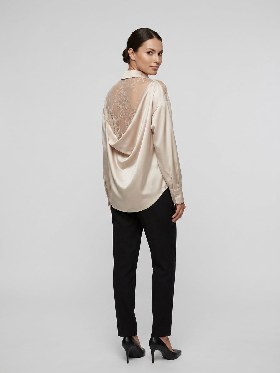 Relaxed Fit Satin Blouse - Beige (2)