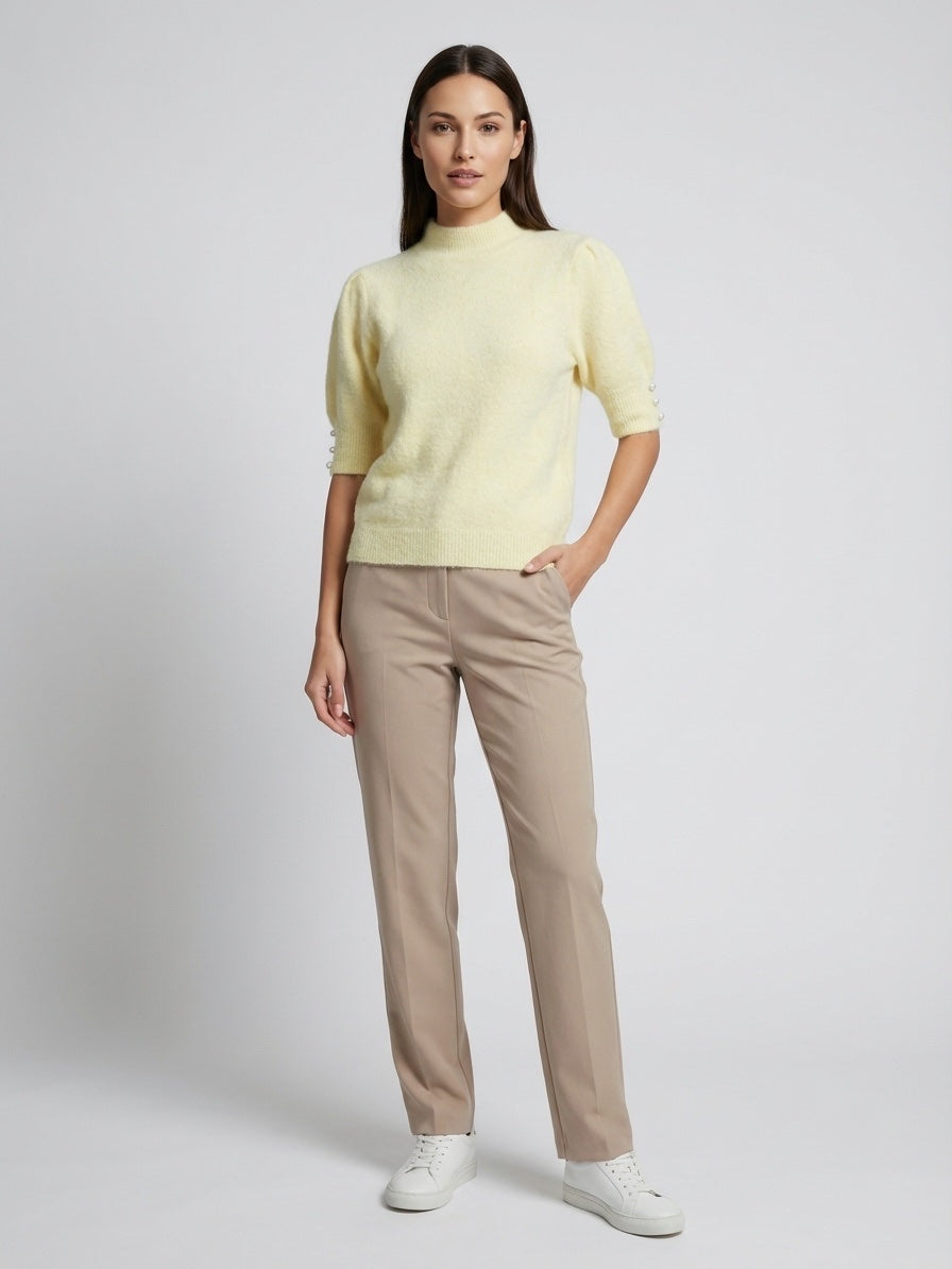 Mock Neck Sweater with Embellished Sleeves - Butter